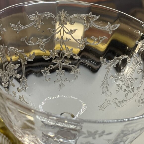 Navarre Clear Champagne/Tall Sherbet by Fostoria  2 Fostoria Navarre Clear Champagne Tall Sherbet Blown Glass Etched 5 5/8 in Vntg